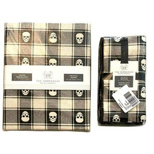 The Farmhouse Rachel Ashwell Tablecloth & 12 Cloth Napkins Halloween Skull NWT